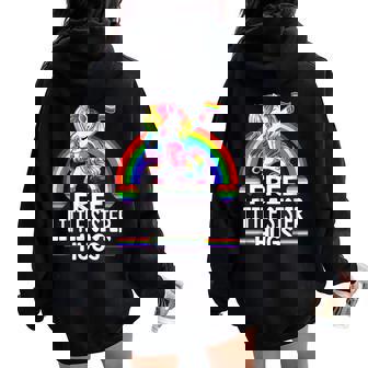 Free Little Sister Hugs Unicorn Lgbt Pride Rainbow Women Oversized Hoodie Back Print | Mazezy