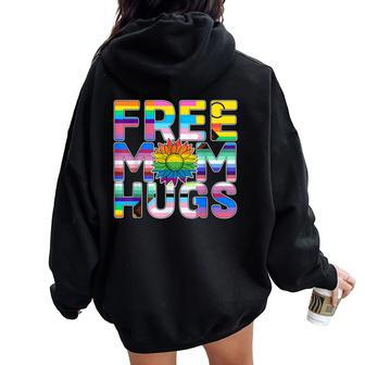 Free Mom Hugs Lgbt Pride Mom Daisy Flower Lesbian Mother Day Women Oversized Hoodie Back Print - Thegiftio UK