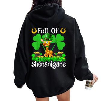 Full Of Shenanigans Leprechaun Giraffe St Patrick's Day Women Oversized Hoodie Back Print | Mazezy