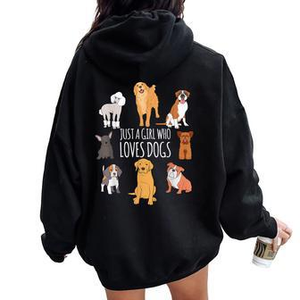 Fun Dog Puppy Lover Themed Cute Just A Girl Who Loves Dogs Women Oversized Hoodie Back Print - Thegiftio UK