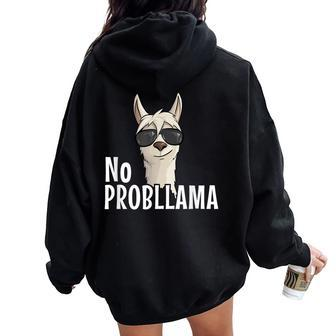 Funky Hipster Llama With Sunglasses No Prob-Llama Women Oversized Hoodie Back Print - Seseable