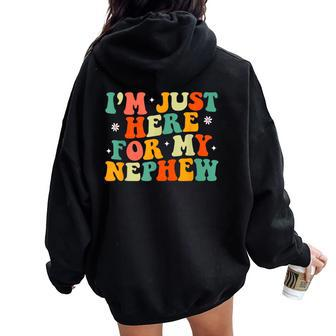 Aunt Life Auntie Groovy I'm Just Here For My Nephew Women Oversized Hoodie Back Print - Monsterry