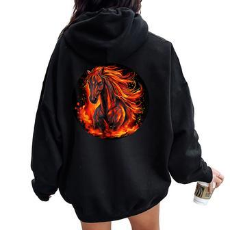 Burning Horse Outfit For Horses Flames Lovers Women Oversized Hoodie Back Print - Thegiftio UK