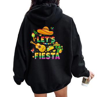 Cinco De Mayo Mexican Guitar Cactus Let's Fiesta Women Oversized Hoodie Back Print | Mazezy CA