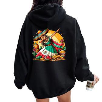 Dabbing Mexican Poncho Sombrero Cinco De Mayo Girl Boy Women Oversized Hoodie Back Print - Monsterry UK