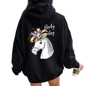 Derby Day 2024 Fascinator Hat Horse Racing Lover Women Oversized Hoodie Back Print | Mazezy