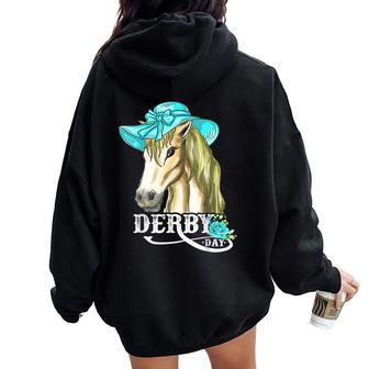Derby Day 2024 Fascinator Hat Horse Racing Lover Women Oversized Hoodie Back Print - Monsterry DE