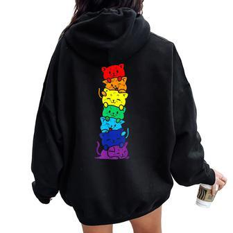 Lgbt Cat Stack Rainbow Gay Pride For Cat Lover Women Oversized Hoodie Back Print - Seseable