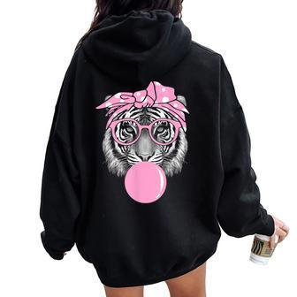 Pink Tiger For Girl Glasses & Pink Bubble Gum Women Oversized Hoodie Back Print - Monsterry AU