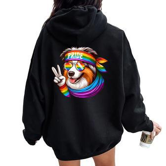 Rainbow Lgbt Gay Pride Lesbian Australian Shepherd Women Oversized Hoodie Back Print - Monsterry CA
