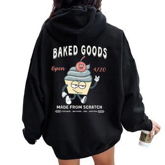 Retro Weed Cupcake Vintage 420 Baked Goods Women Oversized Hoodie Back Print | Mazezy