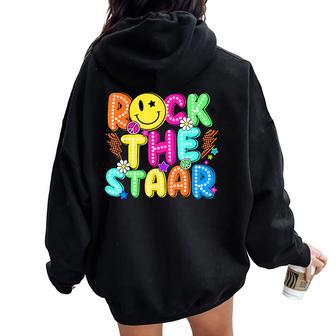 Rock The Test Testing Day Teacher Student Motivational Women Oversized Hoodie Back Print | Mazezy