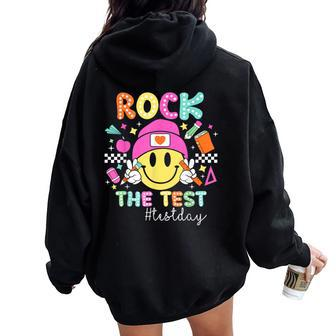 Rock The Test Testing Day Teacher Student Motivational Women Oversized Hoodie Back Print - Seseable