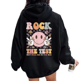 Rock The Test Of Testing Day Teacher Women Oversized Hoodie Back Print - Thegiftio UK