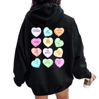 Teacher Valentines Day Teach Heart Candy T Women Oversized Hoodie Back Print | Mazezy