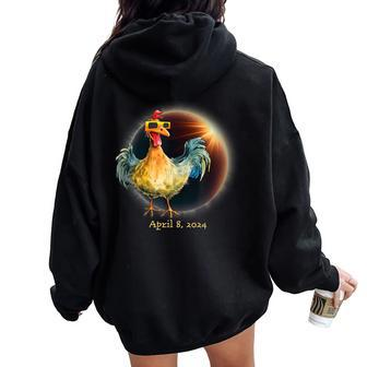 Total Solar Eclipse Chicken Wearing Eclipse Glasses Women Oversized Hoodie Back Print - Seseable