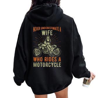 Never Underestimate A Wife Who Rides A Motorcycle Women Oversized Hoodie Back Print - Thegiftio UK
