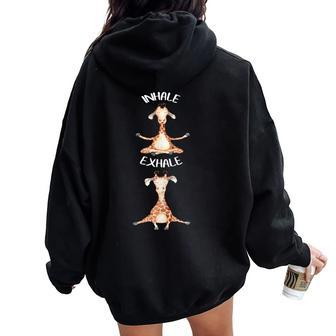 Workout Inhale Exhale Quote Giraffe Yoga Pose Relax Women Oversized Hoodie Back Print - Monsterry UK