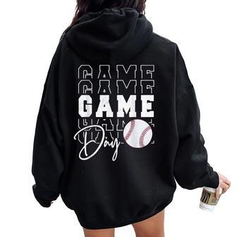 Game Day Vibes Girls Mom Baseball Life Women Oversized Hoodie Back Print - Seseable