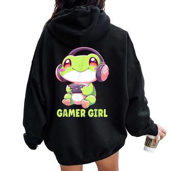 Gamer Girl Frog Gaming Kawaii Anime Gamer Frog Girls Women Women Oversized Hoodie Back Print - Monsterry AU
