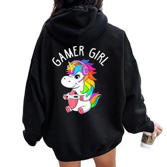 Gamer Girl Gaming Unicorn Cute Video Game Girls Women Oversized Hoodie Back Print - Thegiftio UK