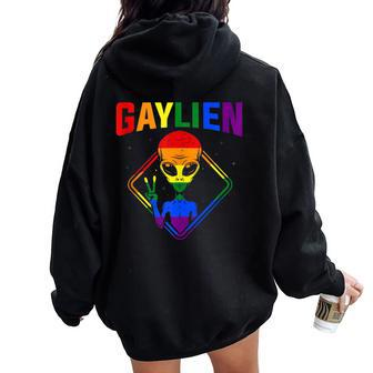 Gay Alien Lgbtq Pride Colorful Rainbow Sign Women Oversized Hoodie Back Print - Monsterry DE