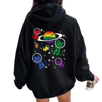 Gay Cats In Space Rainbow Pride Month Lgbtq Ally Girls Women Oversized Hoodie Back Print - Monsterry AU