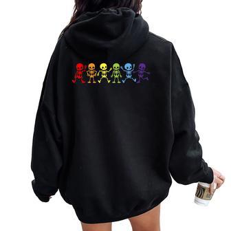 Gay Lgbt Pride Skeleton Pride Lgbt Rainbow Skeleton Gay Lgbt Women Oversized Hoodie Back Print - Monsterry CA