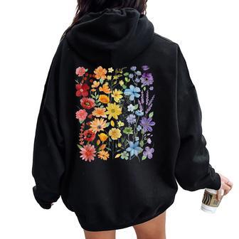 Gay Pride Subtle Wildflowers Lgbtq Month Rainbow Flowers Women Oversized Hoodie Back Print - Monsterry DE