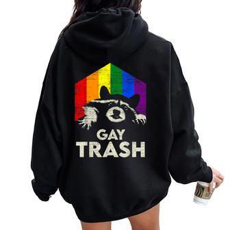 Gay Trash Raccoon Lgbt Rainbow Gay Pride Month Vintage Women Oversized Hoodie Back Print - Monsterry