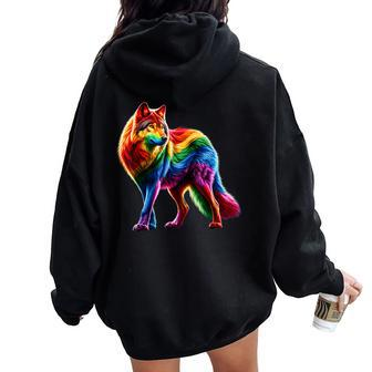 Gay Wolf Pride Lgbtq Rainbow Women Oversized Hoodie Back Print - Monsterry DE