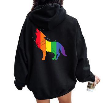 Gay Wolf Rainbow Wolf Skin Gay Pride Lgbt Women Oversized Hoodie Back Print - Monsterry