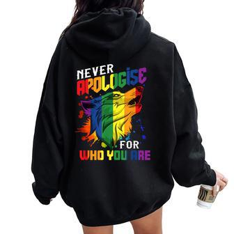Gay Wolfs Rainbow Wolfs Skin Gay Pride Lgbt Women Oversized Hoodie Back Print - Monsterry