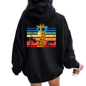 Giraffe With Sunglasses Giraffe Lover Zoo Animal Wildlife Women Oversized Hoodie Back Print - Thegiftio UK