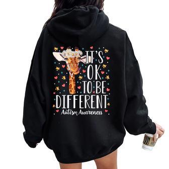 Girls Autism Giraffe It's Ok To Be Different Autistic Women Oversized Hoodie Back Print - Monsterry CA