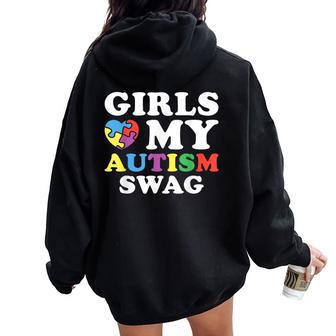 Girls Love My Autism Swag Autistic Boy Girl Awareness Women Oversized Hoodie Back Print - Thegiftio UK