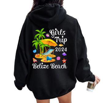 Girls Trip 2024 Palm Tree Sunset Belize Beach Women Oversized Hoodie Back Print - Monsterry DE