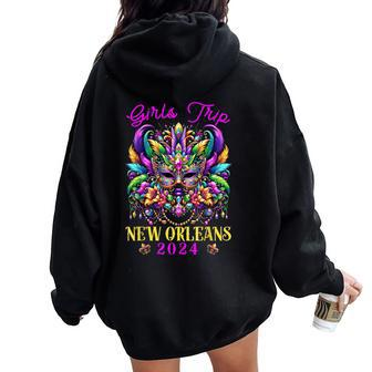 Girls Trip New Orleans 2024 Girl Mardi Gras Mask Beads Women Oversized Hoodie Back Print - Seseable