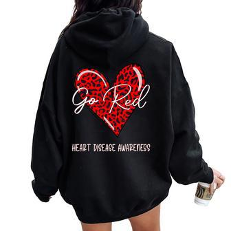 Go Red For Heart Disease Awareness Month Leopard Women Oversized Hoodie Back Print - Thegiftio UK