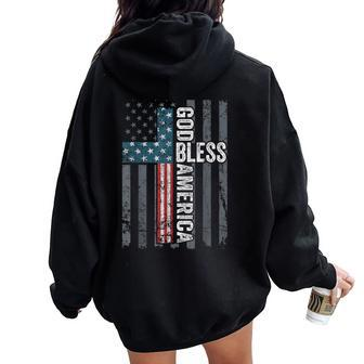 God Bless America Patriotic Christian Cross Usa Flag Women Oversized Hoodie Back Print - Monsterry CA