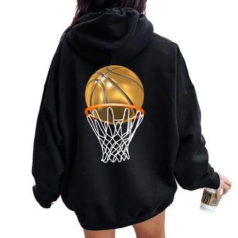 Gold Basketball Trophy Mvp Graphic For Boys Women Oversized Hoodie Back Print | Mazezy