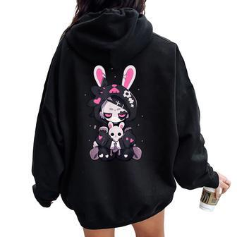 Goth Bunny Anime Girl Cute E-Girl Gothic Outfit Grunge Women Oversized Hoodie Back Print - Seseable