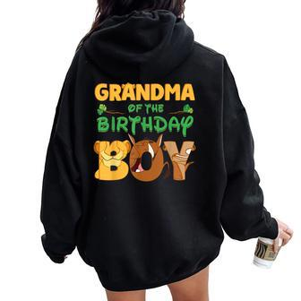 Grandma Of The Birthday Boy Lion Family Matching Women Oversized Hoodie Back Print - Seseable