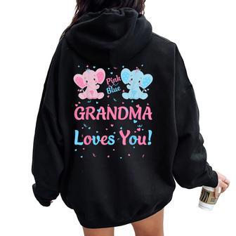 Grandma Gender Reveal Elephant Pink Or Blue Matching Family Women Oversized Hoodie Back Print - Monsterry DE