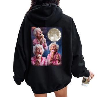 Grandma Howling Moon Grandma Licking Ice Cream Women Oversized Hoodie Back Print - Monsterry