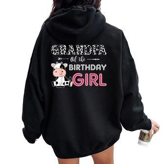 Grandpa Of The Birthday Girl Farm Cow Grandpa Grandfather Women Oversized Hoodie Back Print - Thegiftio UK