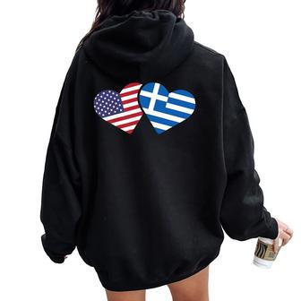 Greece Usa Flag T Heart Greek American Love Women Oversized Hoodie Back Print - Monsterry