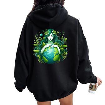 Green Mother Earth Day Gaia Save Our Planet Hippie Women Oversized Hoodie Back Print - Seseable