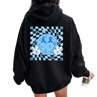 Groovy Hippie Face Puzzle Autism Awareness Men Women Oversized Hoodie Back Print - Seseable