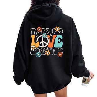 Groovy Love Peace Sign Hippie 60S 70S Disco Party Outfit Women Oversized Hoodie Back Print - Thegiftio UK
